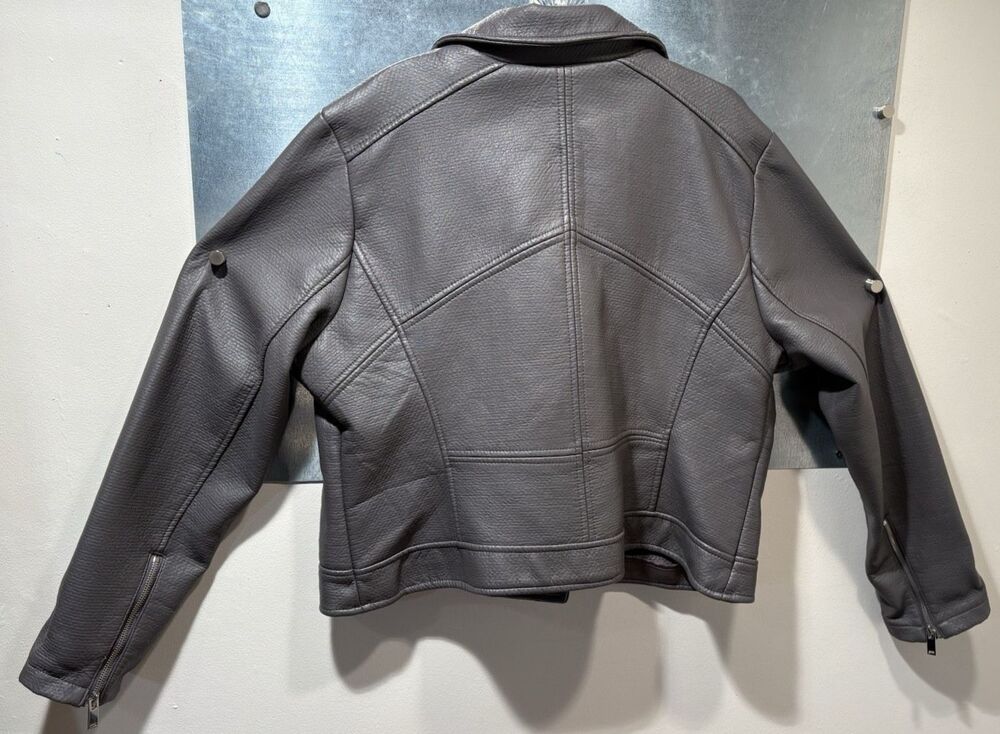Motorcycle Jacket Asymmetrical Zip New York & Co Faux Leather Gray XXL NWOT - Picture 13 of 16